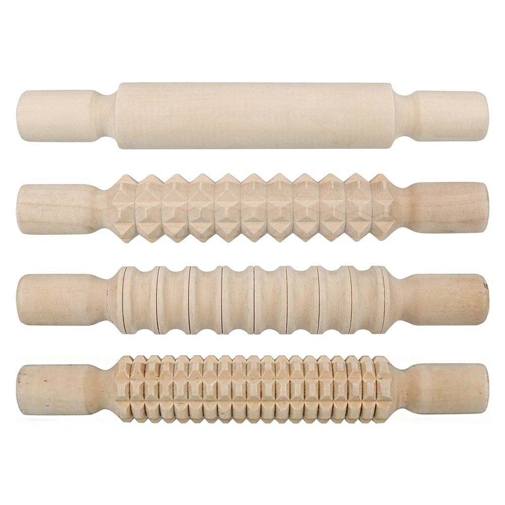 Wooden Pattern Rolling Pins 4pcs