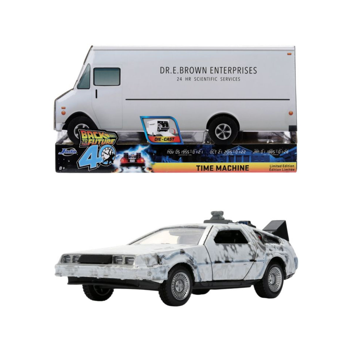 Back to the Future Delorean (Frosted) 1:32 w/ Truck Box SDCC