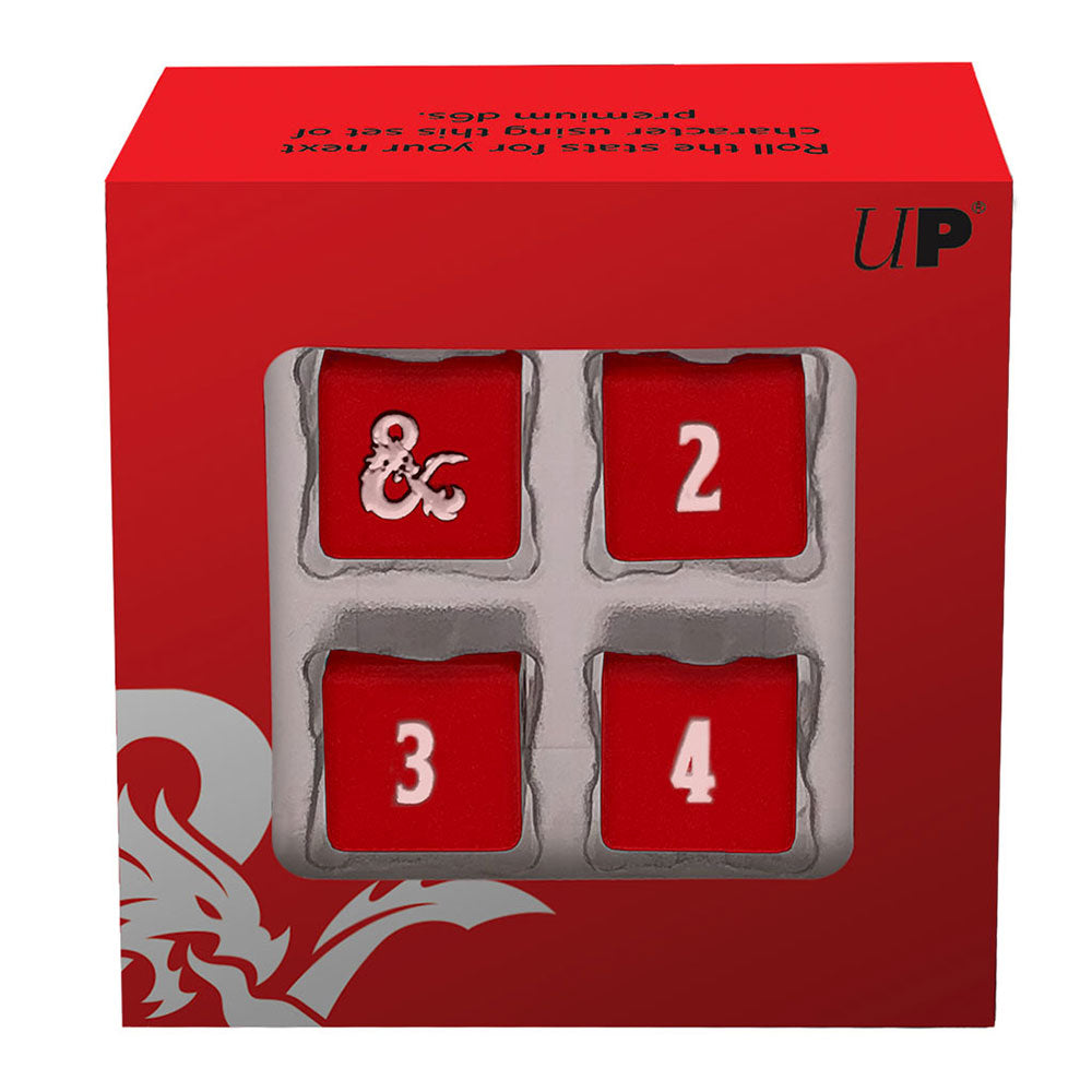 Ultra Pro DandD Heavy Metal D6 Red and White Deluxe Dice Set (Set of 4)