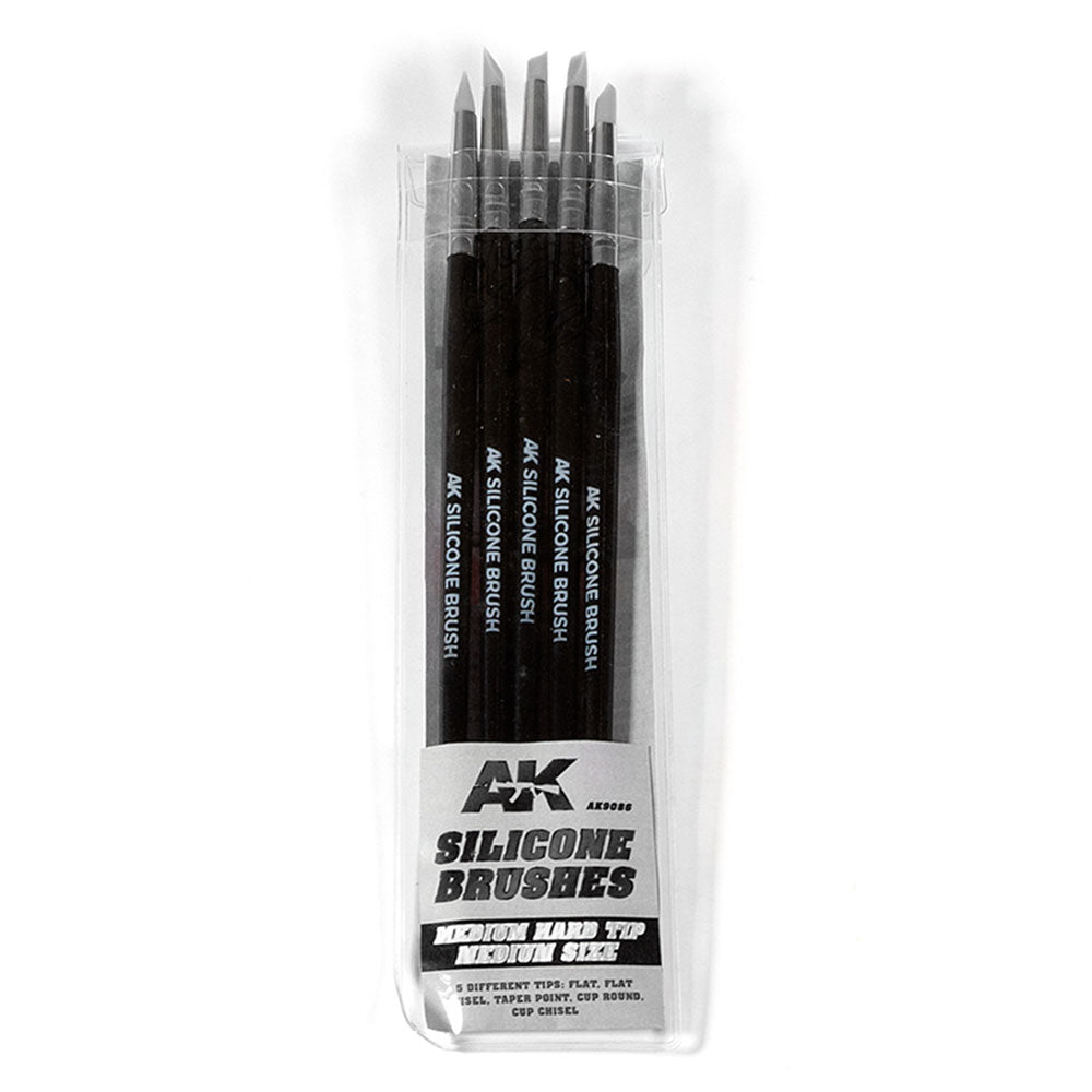 AK Interactive Medium Hard Tip Silicone Brushes (Set of 5)
