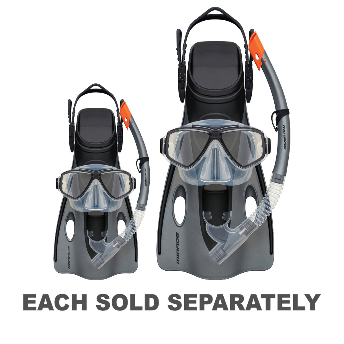 Ezi-Travel Adult Silicone Mask, Snorkel & Fin Set (Silver)