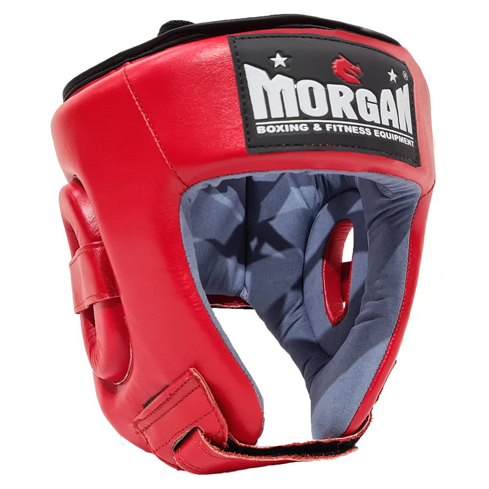 Morgan Platinum Open Face Leather Head Guard (Red)