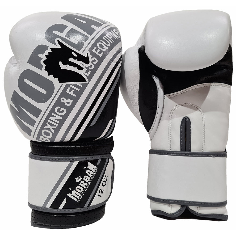 Morgan Aventus Leather Boxing Gloves (White/Black)