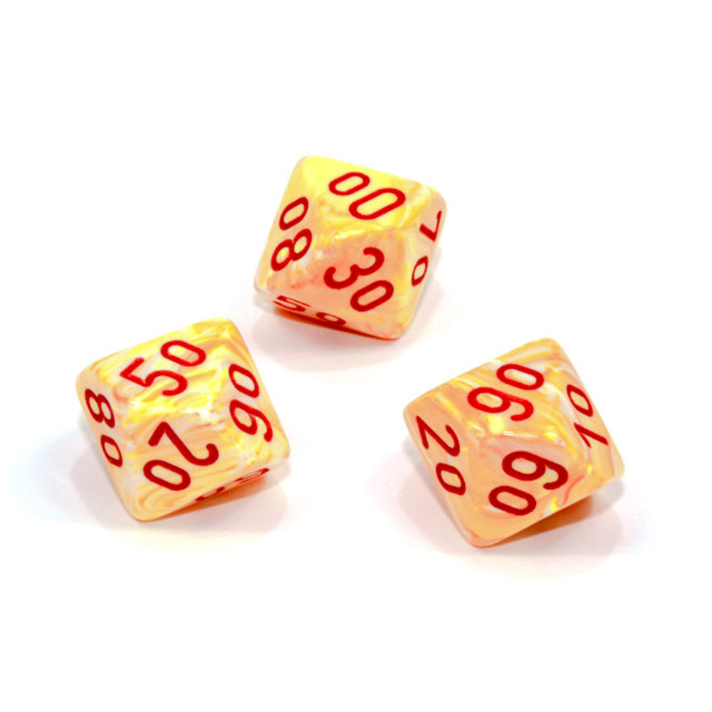 Chessex Tens 10 Dice Festive Polyhedral Sunburst (Red )