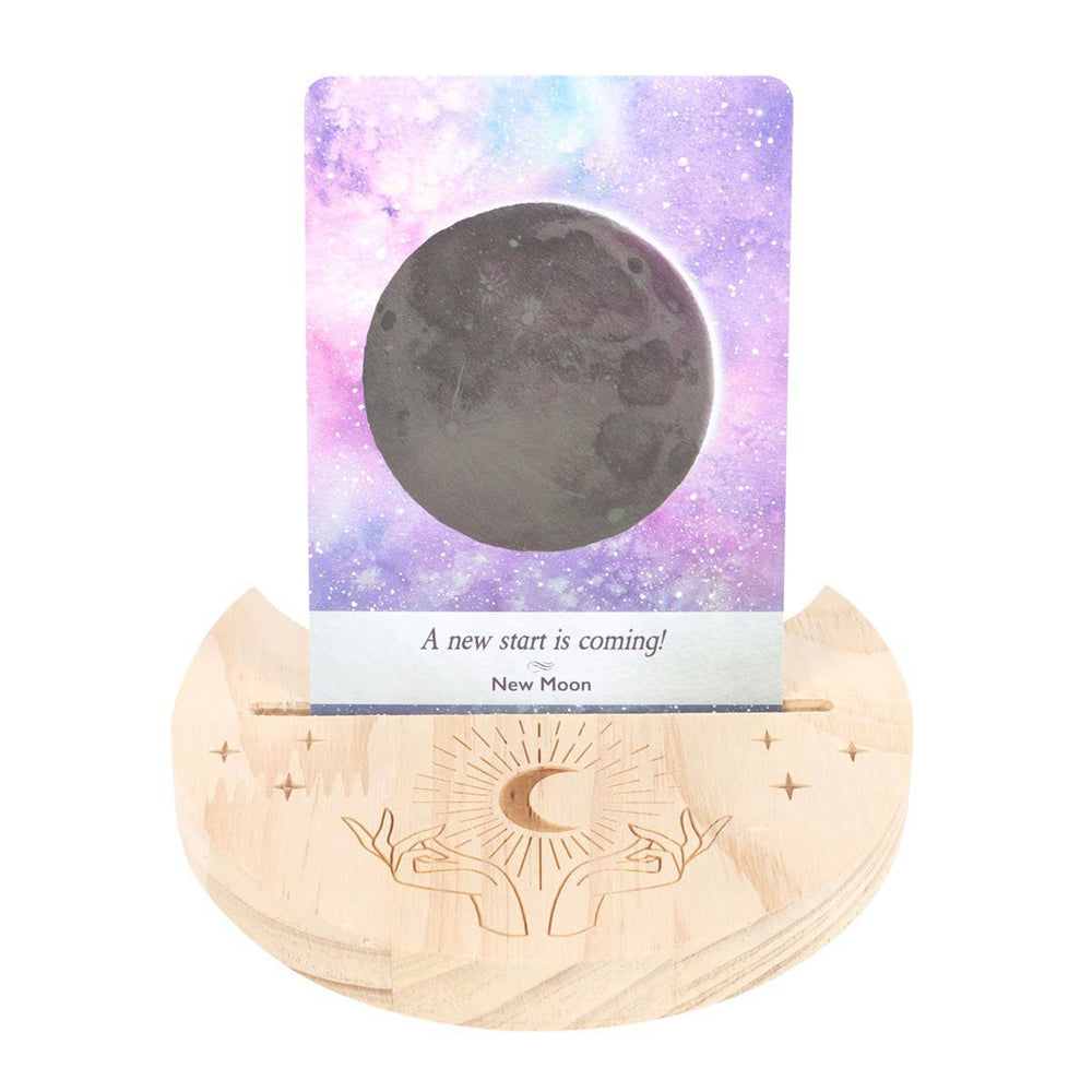Natural Mystical Hands Crescent Moon Wooden Tarot Card Stand