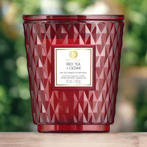 Red Tea and Cedar Coloured Glass Candle 595g