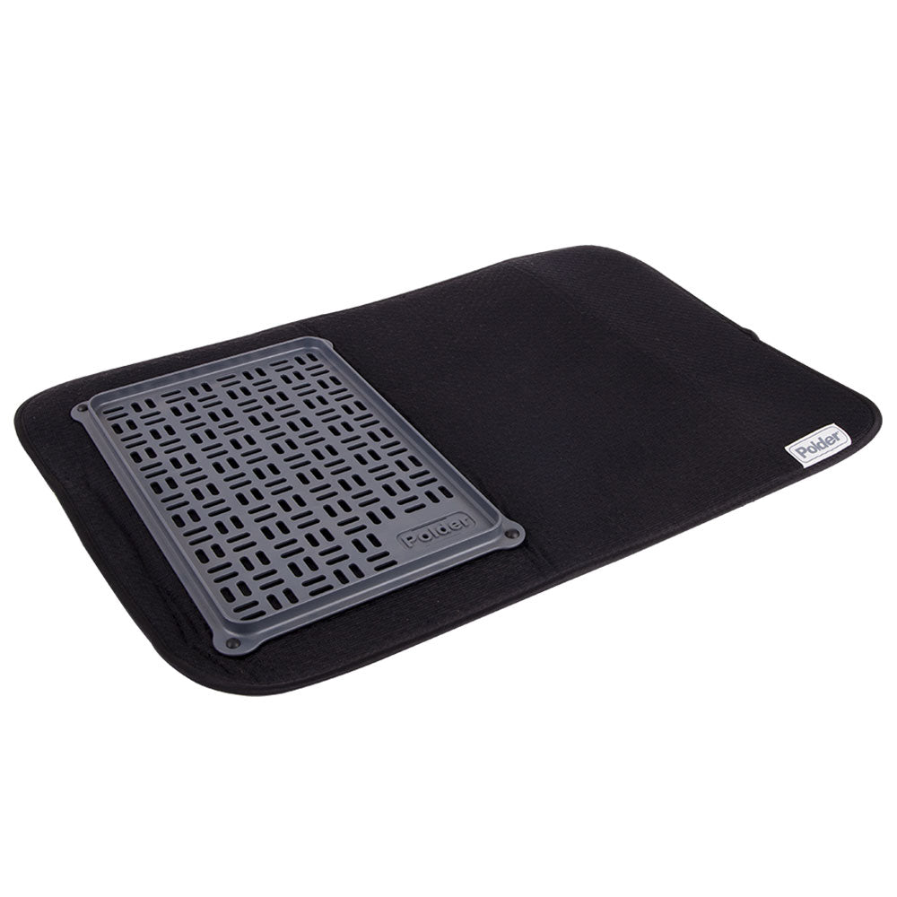 Polder Microfibre Drying Mat with Glass Tray 56x38cm (Black)