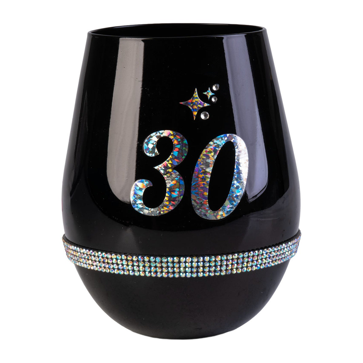 Black Luxe Birthday Stemless Wine Glass
