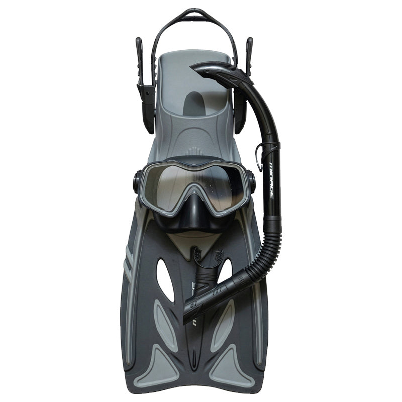 Raven Junior Silicone Mask, Snorkel & Fin Set (Black)