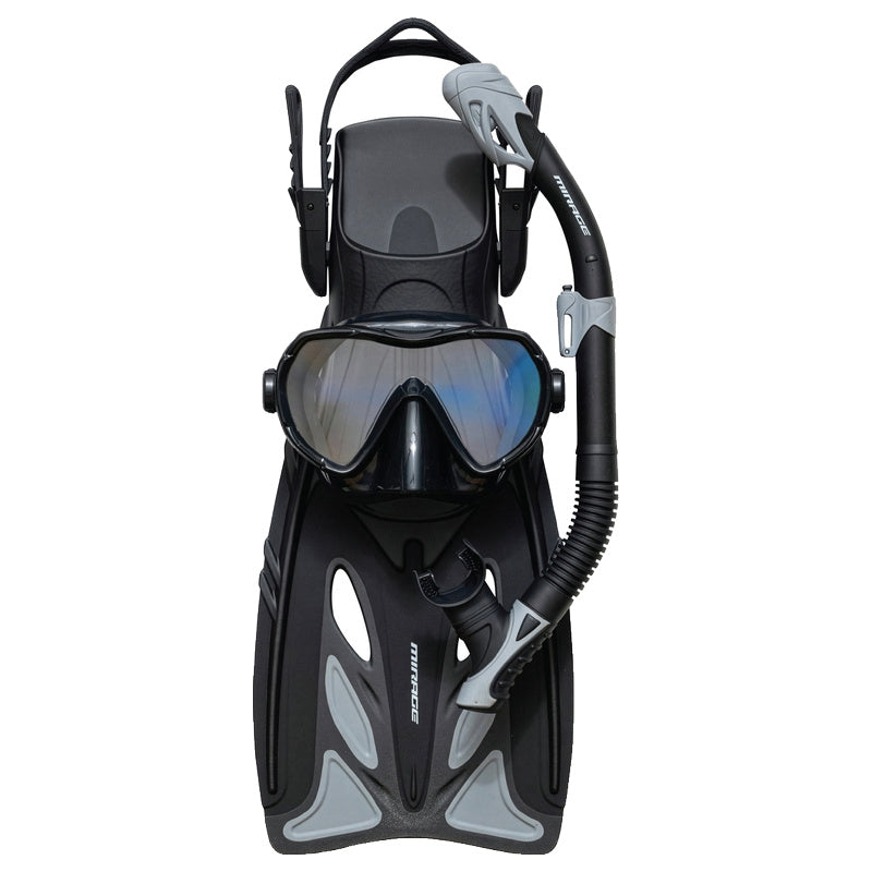 Infinity Adult Dry Silicone Mask, Snorkel & Fin Set (Black)