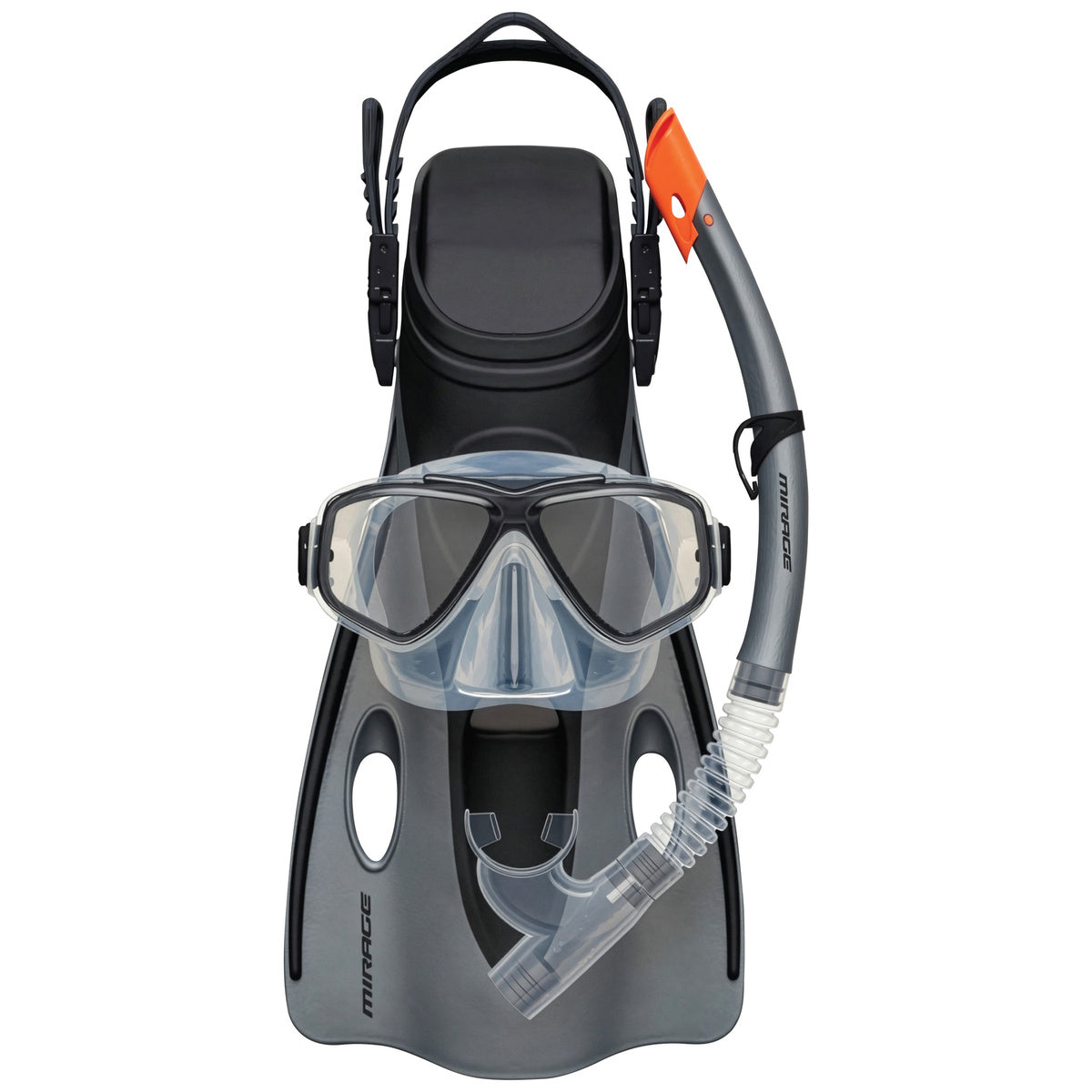 Ezi-Travel Adult Silicone Mask, Snorkel & Fin Set (Silver)