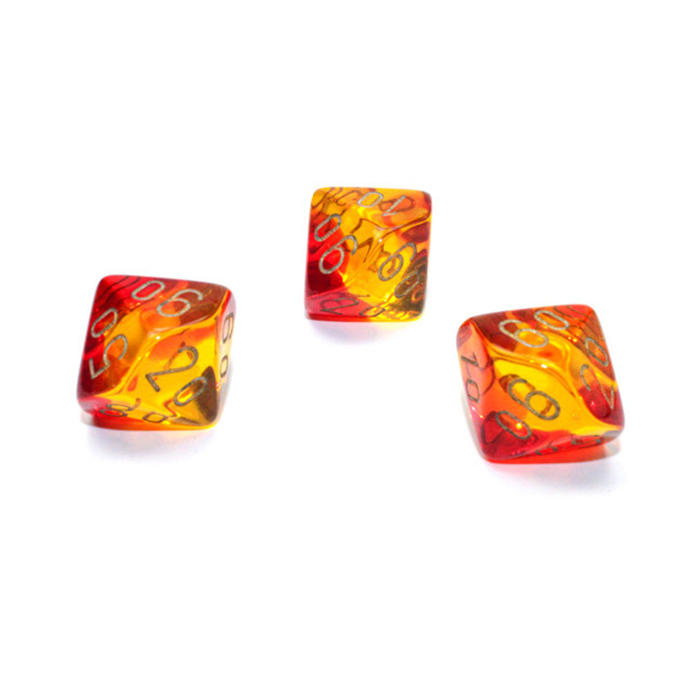Chessex Tens 10 Dice Gemini Polyhedral Translucent (Red-Yellow/Gold)