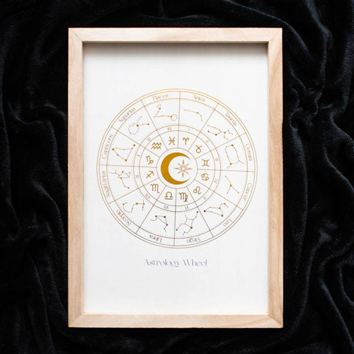Astrology Wheel Off White Wooden Framed Wall Print