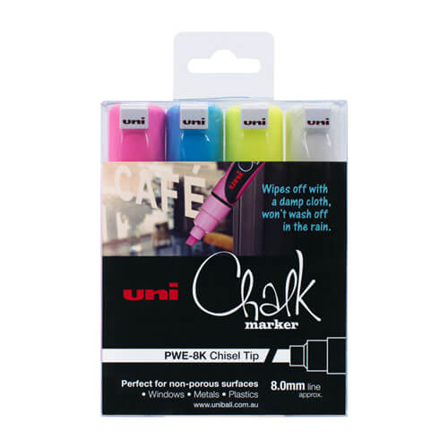 Uni Chalk Marker 8.0mm Chisel Tip Assorted