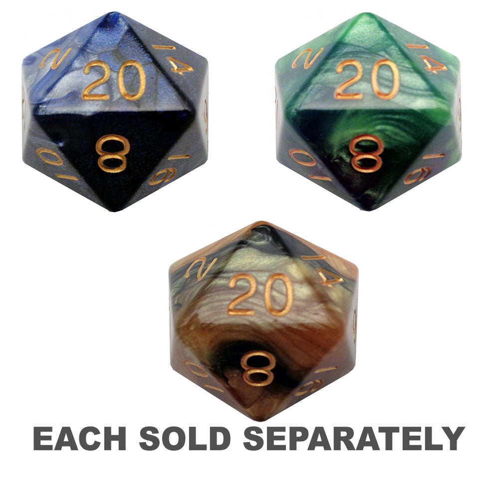 MDG 35mm Mega Acrylic d20 Dice w/ Gold Numbers