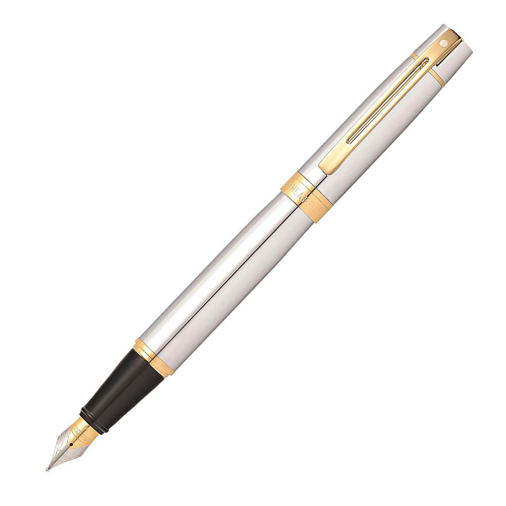 Sheaffer 300 Chrome Cap Fine Fountain Pen w/ Gold Trim
