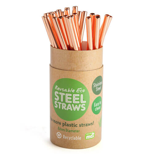 8mm Rose Gold Metallic Steel Straws (30 pcs)