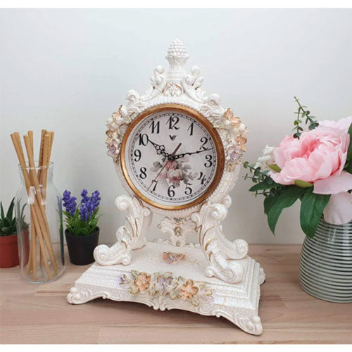 Luxurious Craft Diamonds and Flowers Pendulum Table Clock