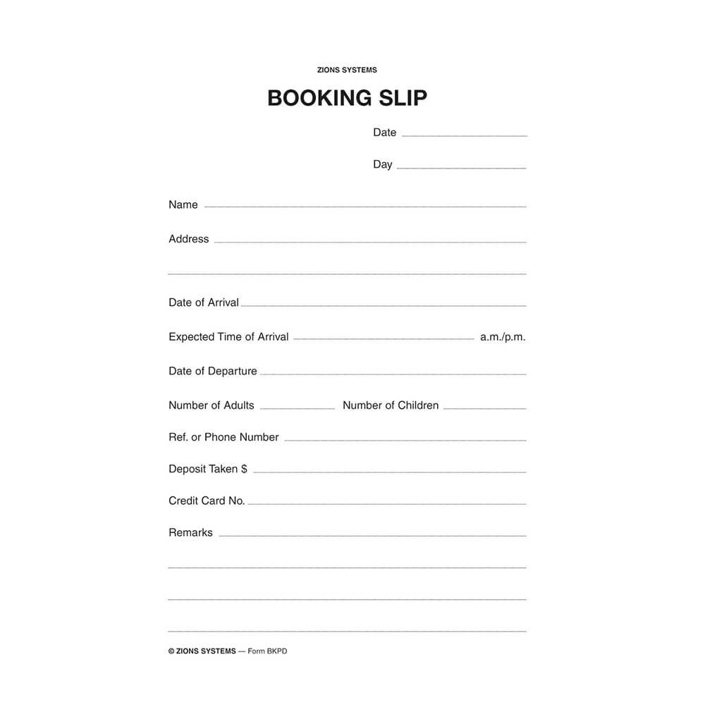 Zions Booking In Slips Pad