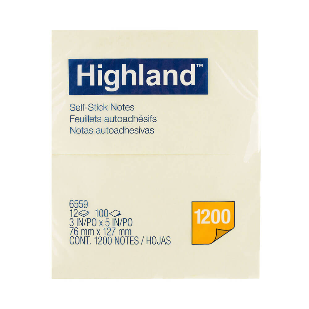 Highland Stick On Notes Yellow 12pk