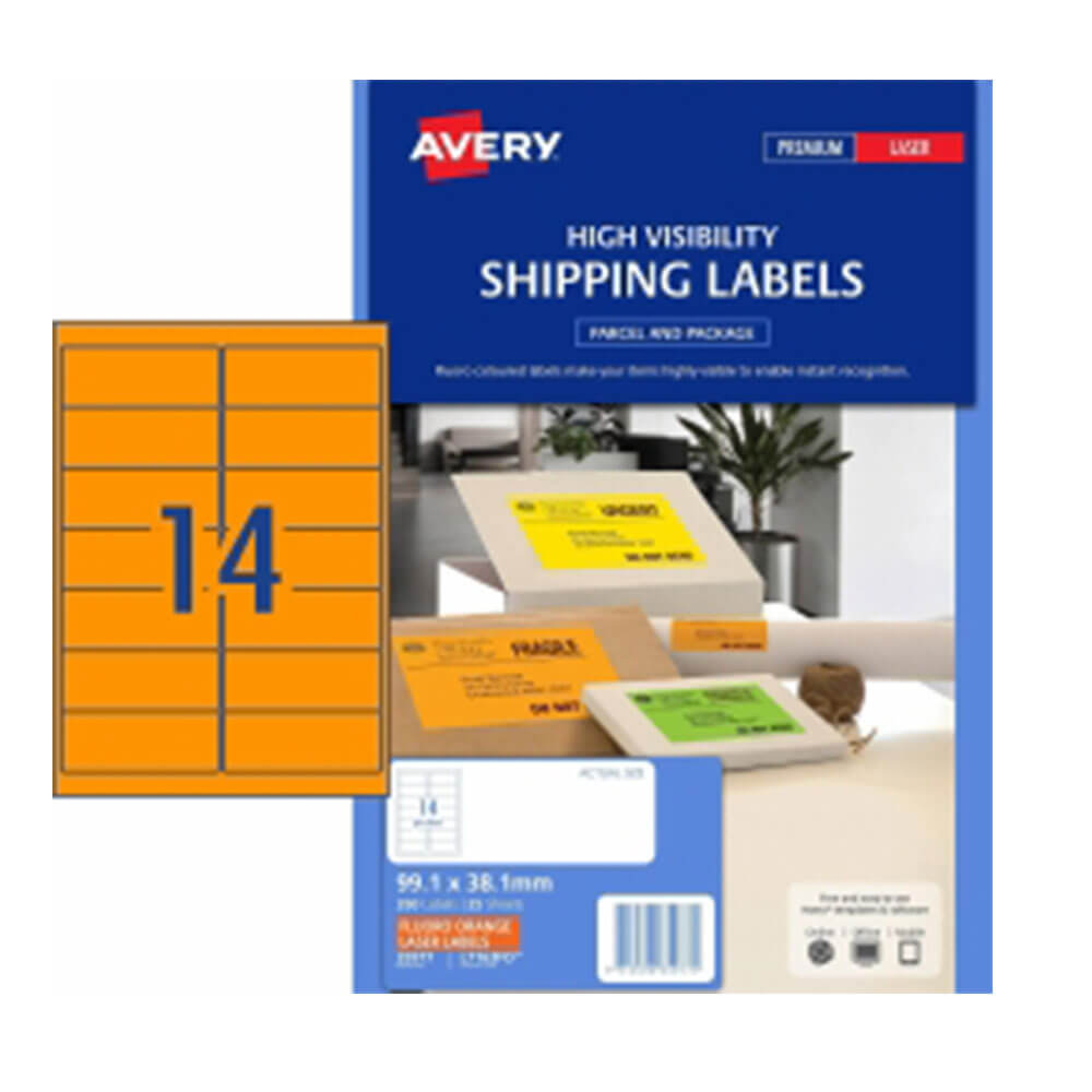 Avery High Visibility Shipping Label 25pk 14/sheet