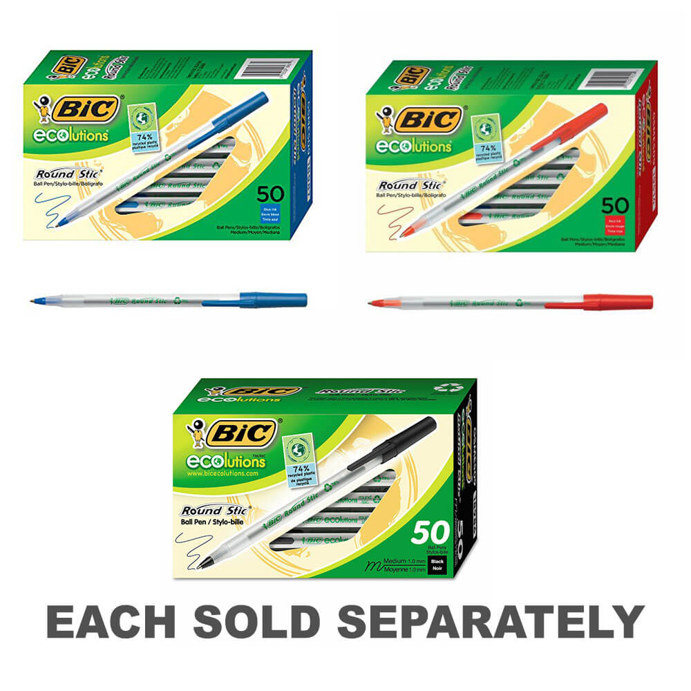 Bic Ecolutions Round Stic Ballpoint Pen 1.0mm 50pk